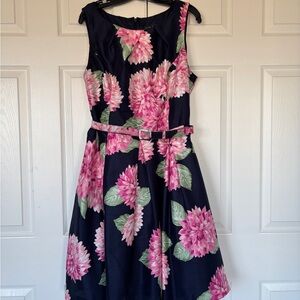 Jessica Howard Navy Midi Dress with Pink Floral Print